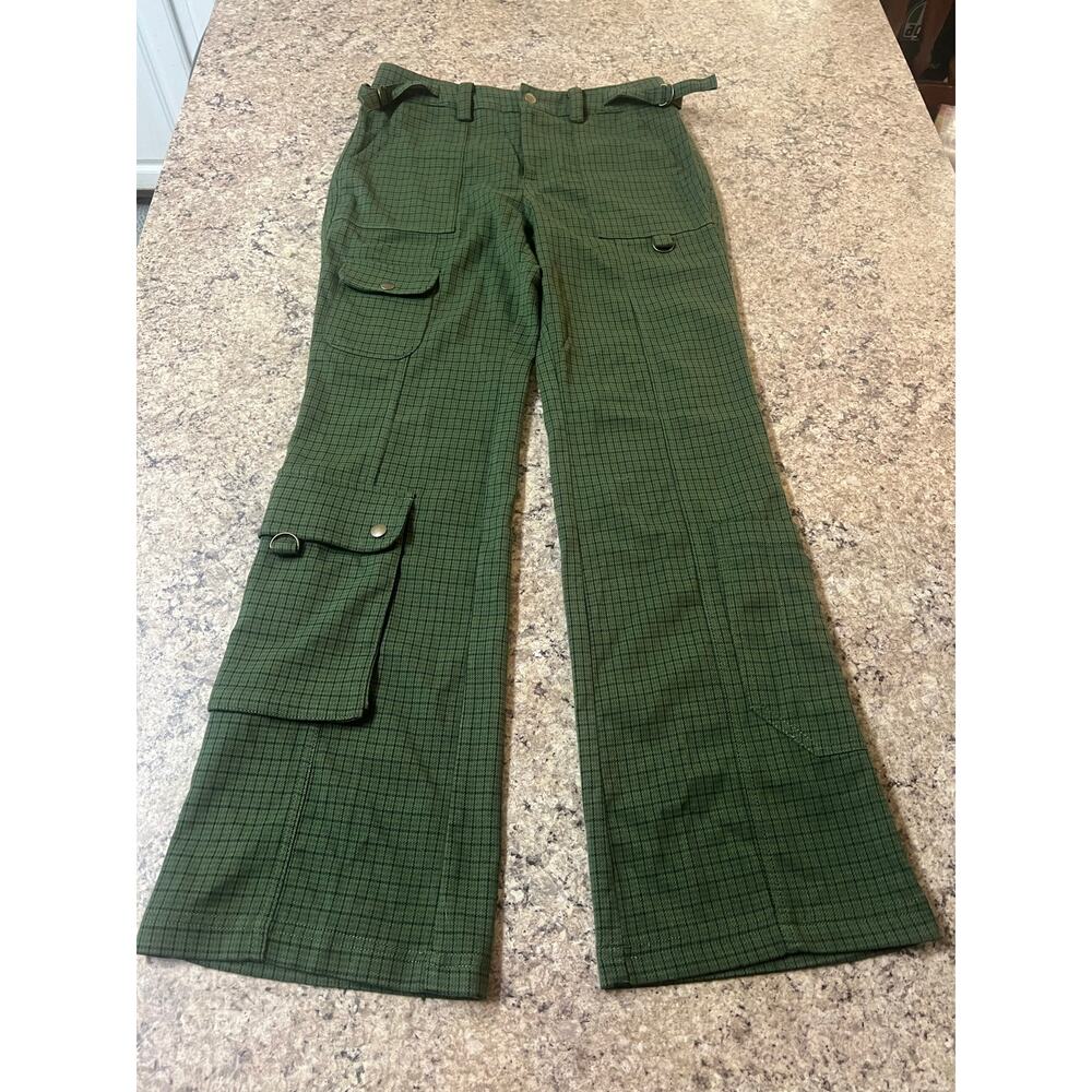 Woman’s Urban Outfitters Green Plaid Cargo Flare Pants, Size 0